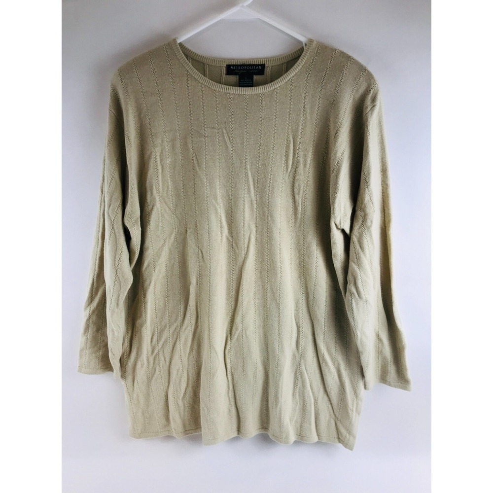 Metropolitan Sweater Women's Size L Tan Vintage Shoulder Pads Pullover Roundneck